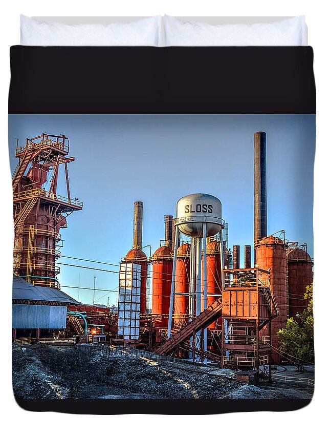Birmingham Duvet Cover featuring the photograph Sloss Furnace in Birmingham Alabama by Michael Thomas