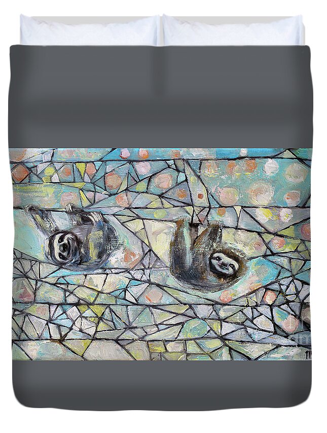 Sloth Duvet Cover featuring the painting Hanging In There by Manami Lingerfelt