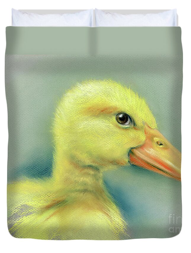 Duck Duvet Cover featuring the painting Sly Little Duckling by MM Anderson