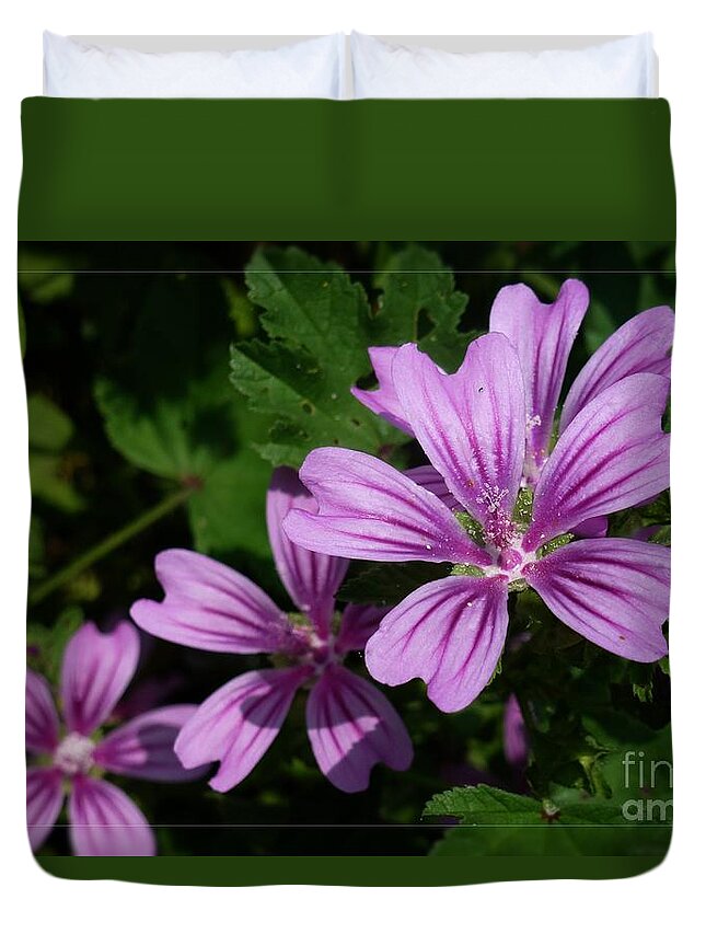 A Path Of Petals Duvet Cover featuring the photograph Small Mauve Flowers 6 by Jean Bernard Roussilhe