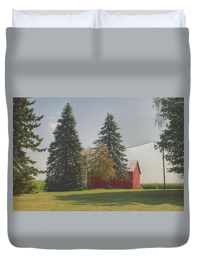 Barn Duvet Cover featuring the photograph 0045 - Small Red Barn Beneath the Pines by Sheryl L Sutter