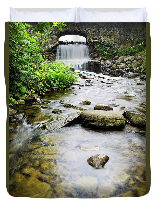 Nature Duvet Cover featuring the photograph Small Waterfall In Country Creek by Christina Rollo