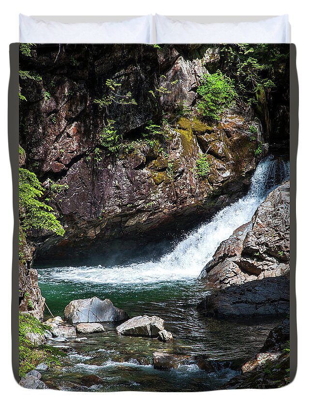 Cascade-mountains Duvet Cover featuring the photograph Small Waterfall In Mountain Stream by Kirt Tisdale