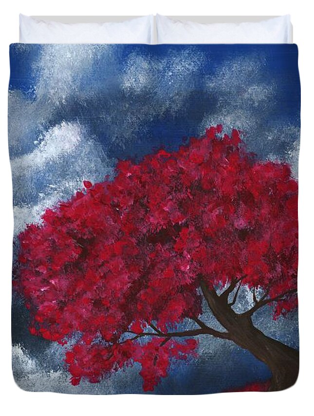 Tree Duvet Cover featuring the painting Small World by Anastasiya Malakhova