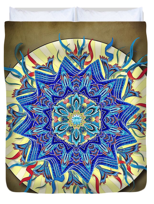 Mandala Duvet Cover featuring the digital art Smiling Blue Moon Mandala by Deborah Smith