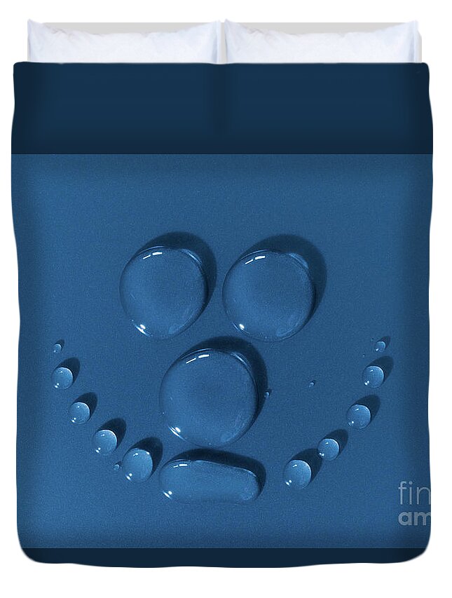 Face Duvet Cover featuring the photograph Smily face made of water drops by Simon Bratt