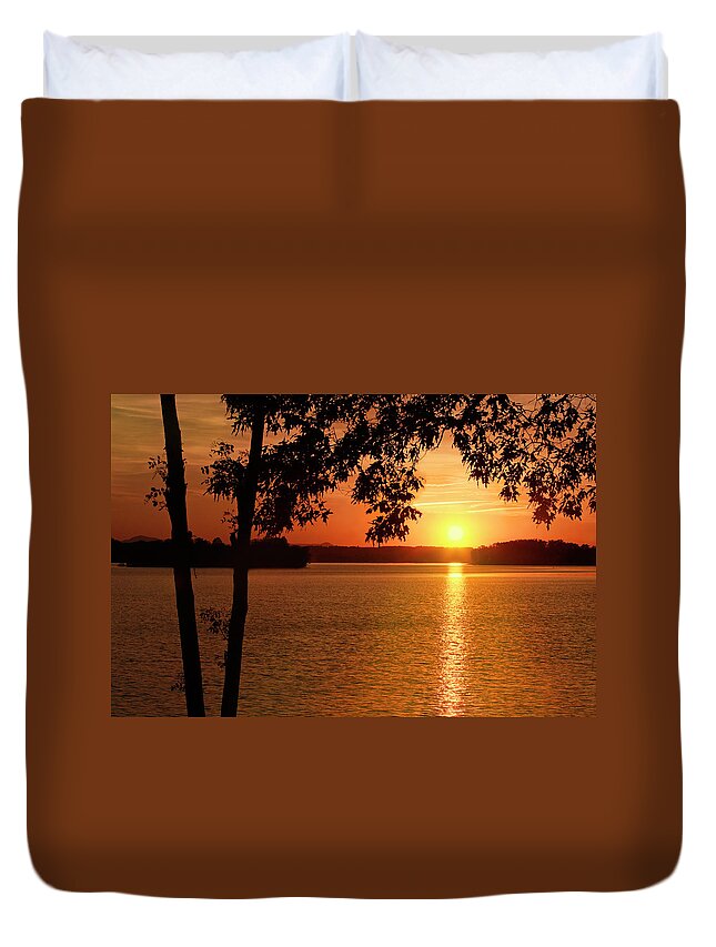 Smith Mountain Lake Duvet Cover featuring the photograph Smith Mountain Lake Silhouette Sunset by The James Roney Collection