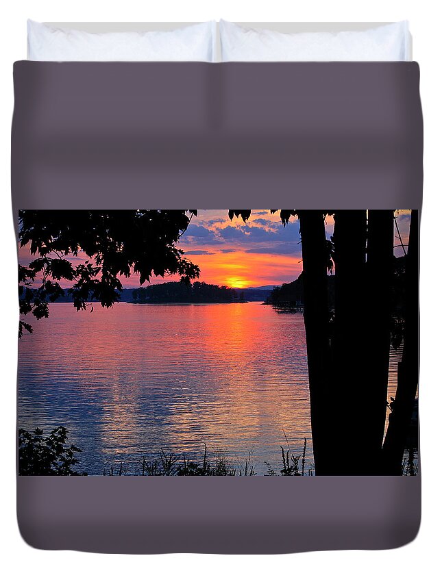 Smith Mountain Lake Duvet Cover featuring the photograph Smith Mountain Lake Sunset by The James Roney Collection