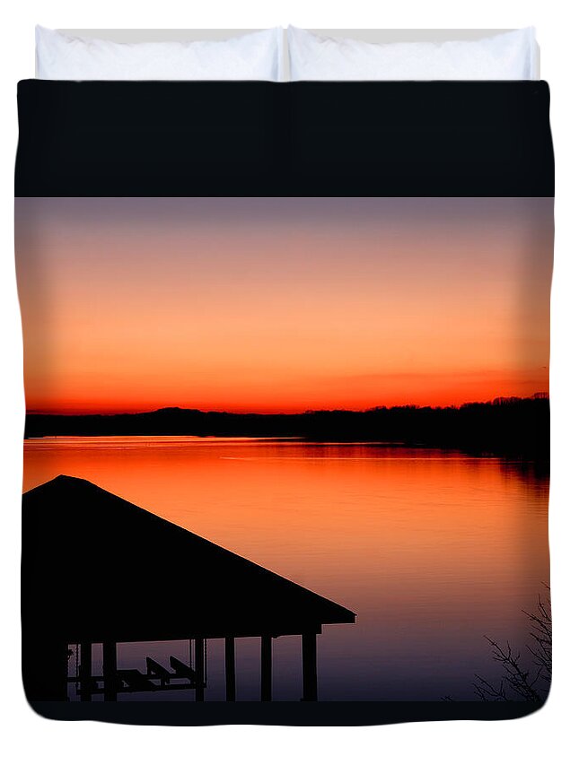 Sunset Duvet Cover featuring the photograph Smith Mountain Sunset by Jean Macaluso