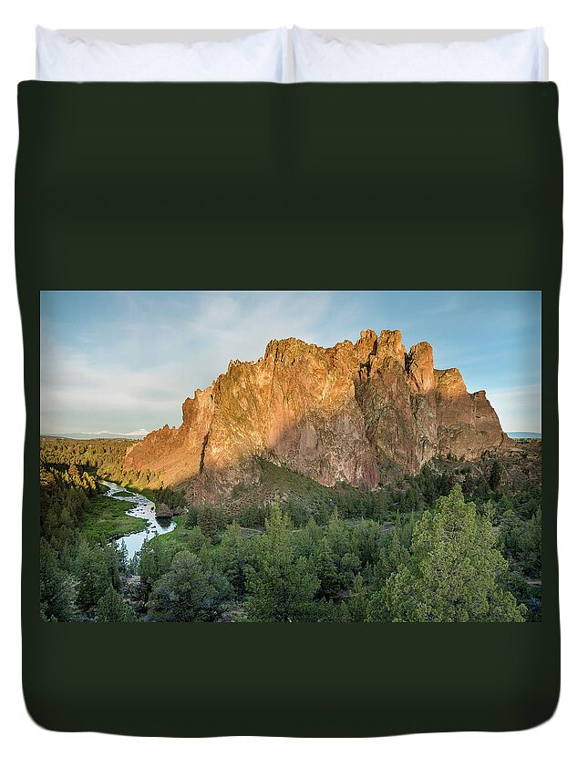 Smith Rock Duvet Cover featuring the photograph Smith Rock First Light by Greg Nyquist