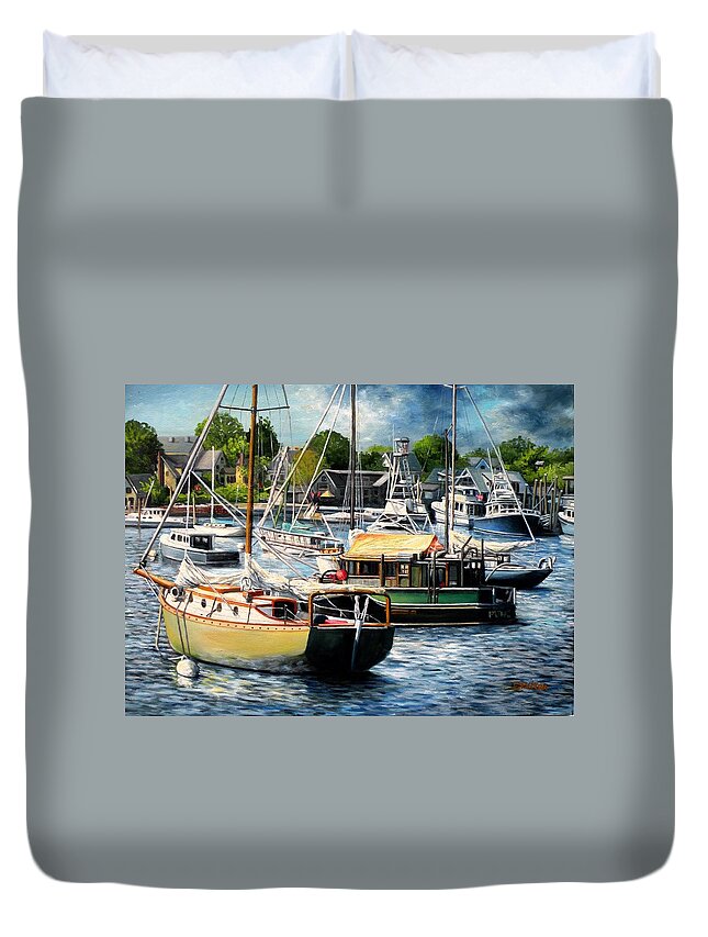 Gloucester Duvet Cover featuring the painting Smiths Cove Gloucester MA by Eileen Patten Oliver
