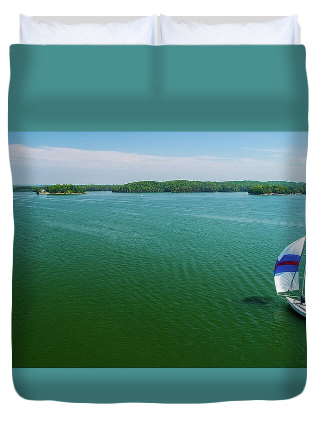 Sailboat Duvet Cover featuring the photograph SML Sailing3 by Star City SkyCams