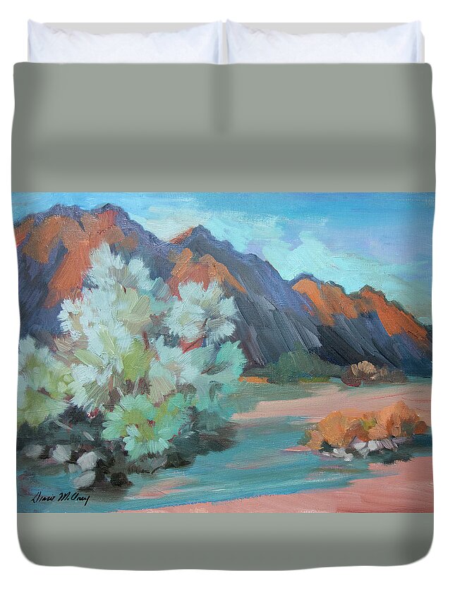 Box Canyon Duvet Cover featuring the painting Smoke Tree at Box Canyon by Diane McClary