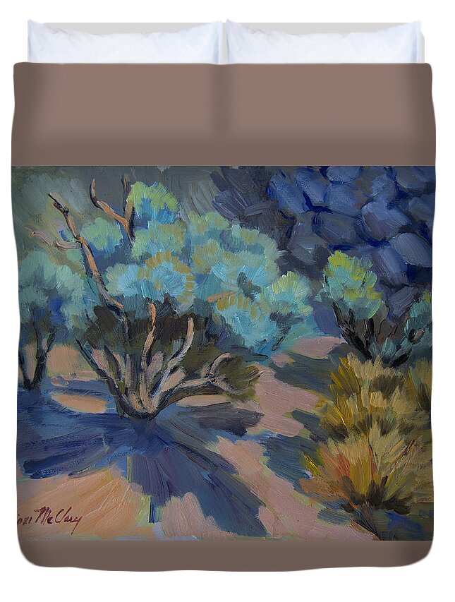 Smoke Tree Duvet Cover featuring the painting Smoke Tree in La Quinta Cove by Diane McClary