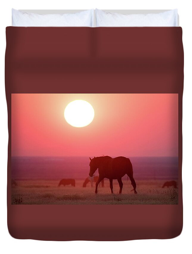 Smokey Duvet Cover featuring the photograph Smokey Horse Landscape by Wesley Aston