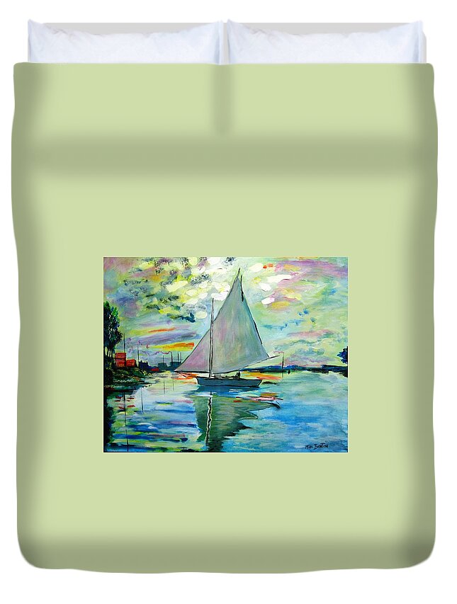 Sail Boat Duvet Cover featuring the painting Smooth Sailing by Mike Benton