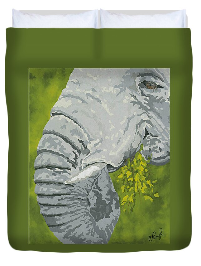 Elephant Duvet Cover featuring the painting Snack Time by Cheryl Bowman