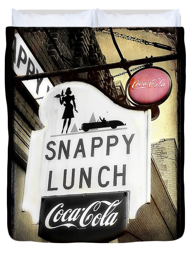 Snappy Lunch Sign Duvet Cover featuring the photograph Snappy Lunch by Michael Eingle
