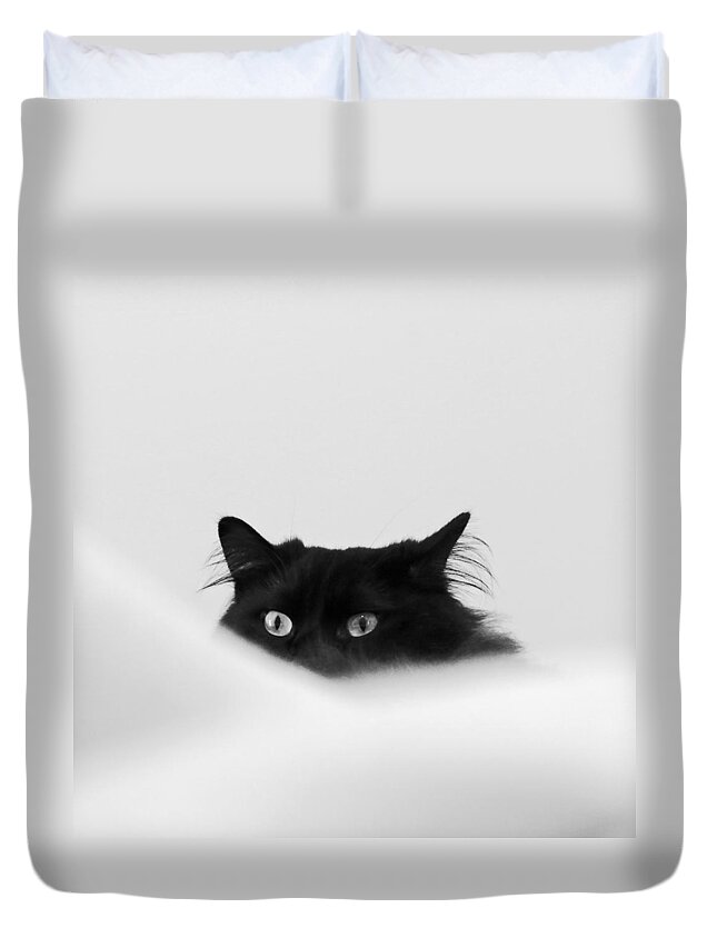 Cat Duvet Cover featuring the digital art Sneaky Cat by Kathleen Illes