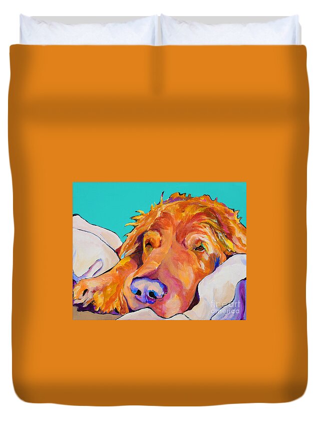 Dog Poortraits Duvet Cover featuring the painting Snoozer King by Pat Saunders-White