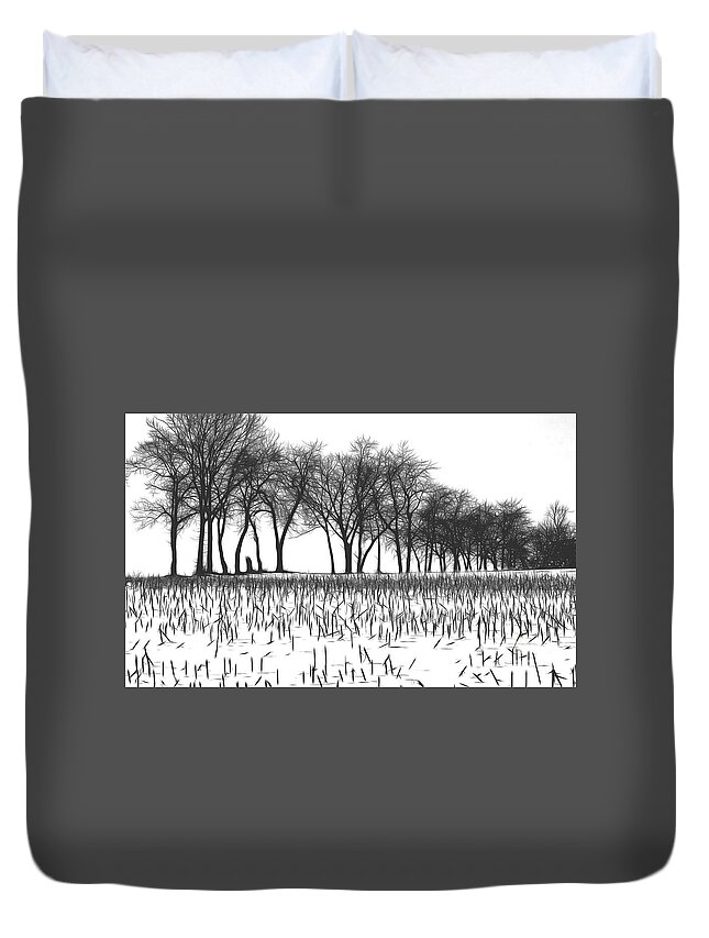 Nature Duvet Cover featuring the photograph Snow Bare Trees Black White by Chuck Kuhn