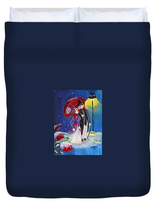 Snow Duvet Cover featuring the painting Snow Couple by Quwatha Valentine