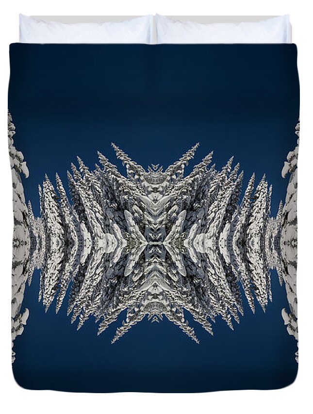 Frost Duvet Cover featuring the digital art Snow Covered Trees Kaleidoscope by Pelo Blanco Photo