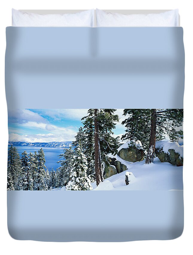 Photography Duvet Cover featuring the photograph Snow Covered Trees On Mountainside by Panoramic Images