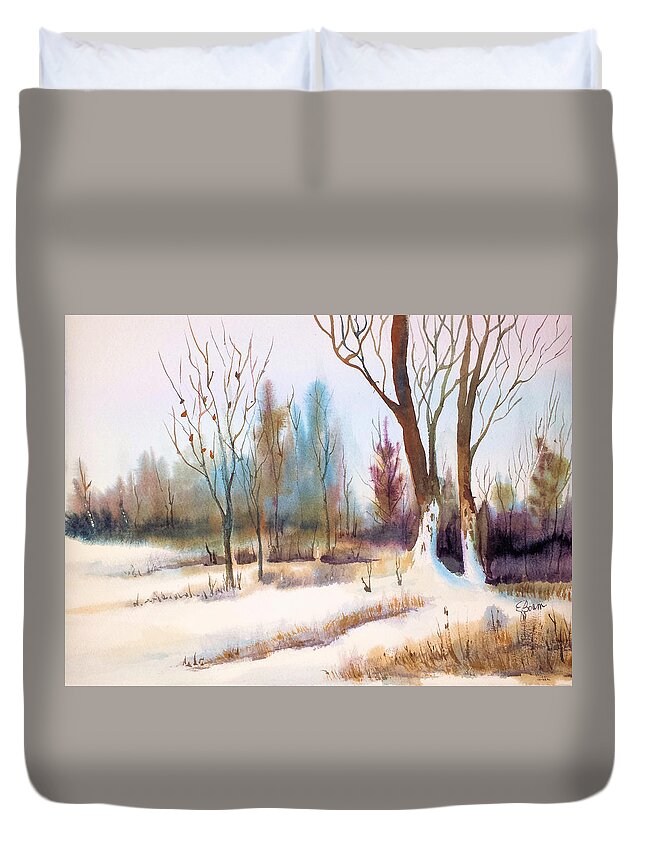 Snow Scene Duvet Cover featuring the painting Snow Day by Elise Boam
