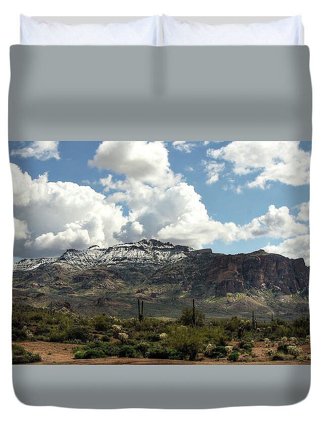 Arizona Duvet Cover featuring the photograph Snow Dusted Superstitions by Saija Lehtonen