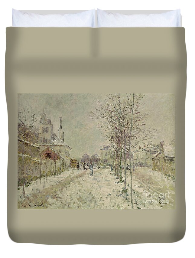 Snow Effect Duvet Cover featuring the painting Snow Effect by Monet by Claude Monet