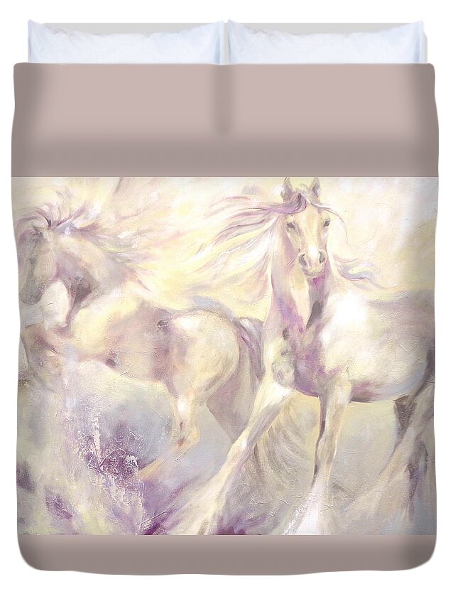 Horse Duvet Cover featuring the painting Snow Gypsies by Dina Dargo