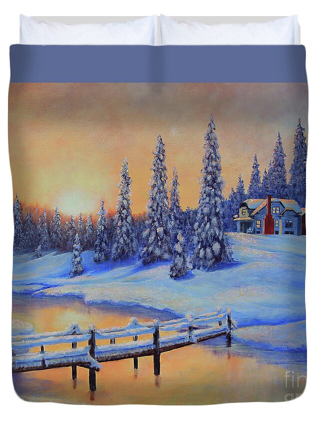 Winter Duvet Cover featuring the painting Snow Home by Jeanette French