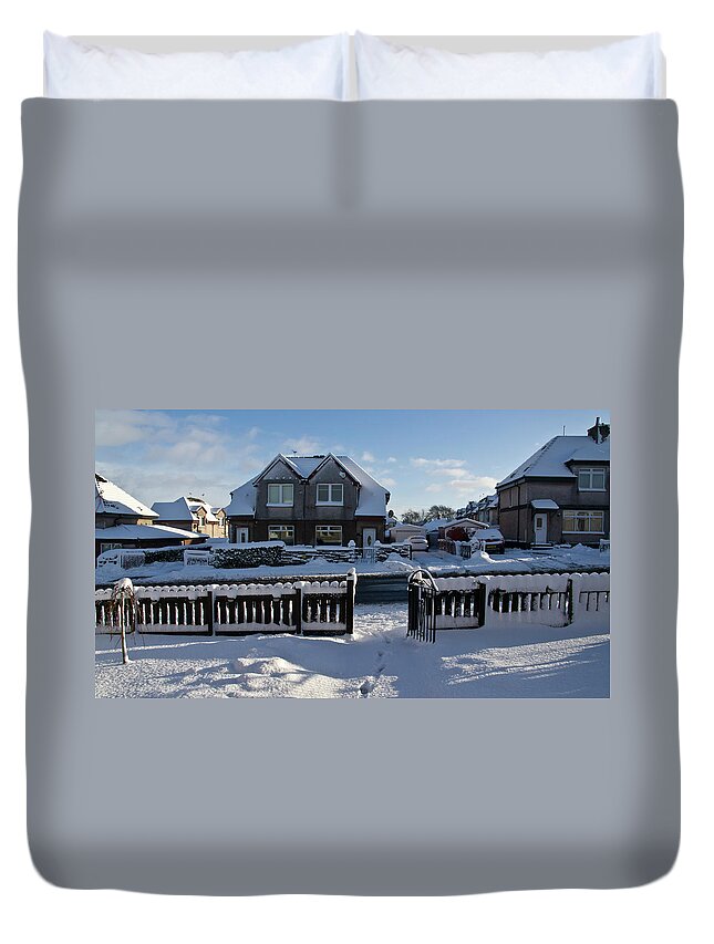 Village Duvet Cover featuring the photograph Snow in a village by Elena Perelman