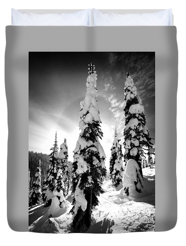 Tree Duvet Cover featuring the photograph Snow Laden Tree by Jedediah Hohf