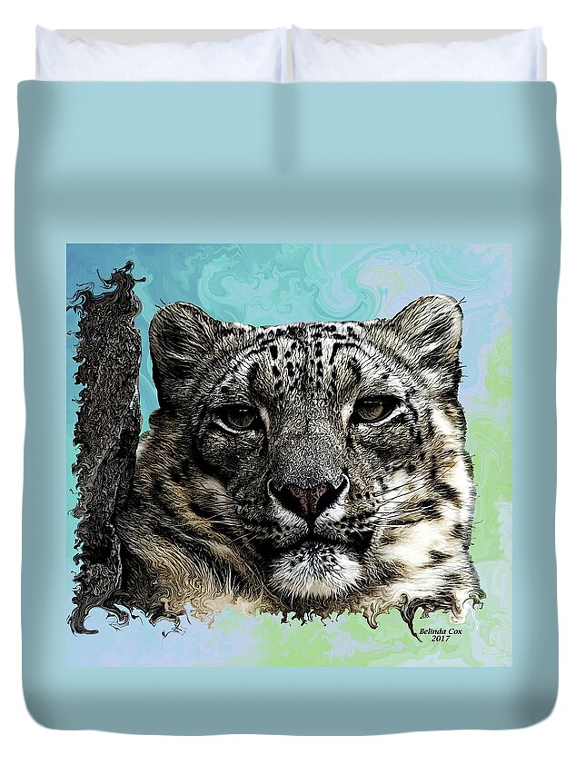 Digital Art Duvet Cover featuring the digital art Snow Leopard by Artful Oasis