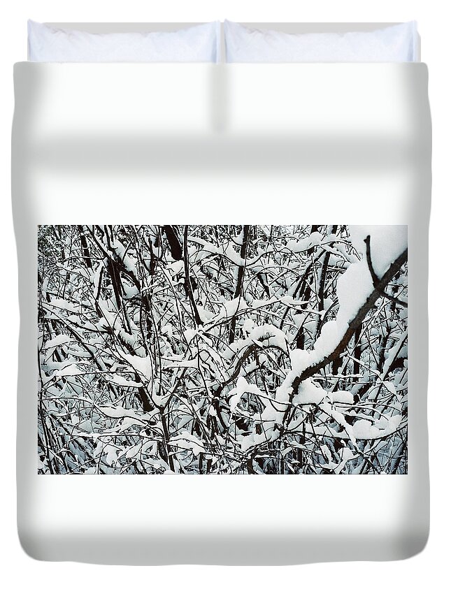 Abstract Duvet Cover featuring the photograph Snow on Branches by Ric Bascobert