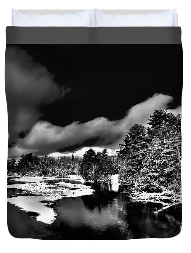 Landscapes Duvet Cover featuring the photograph Snow on the Moose River by David Patterson