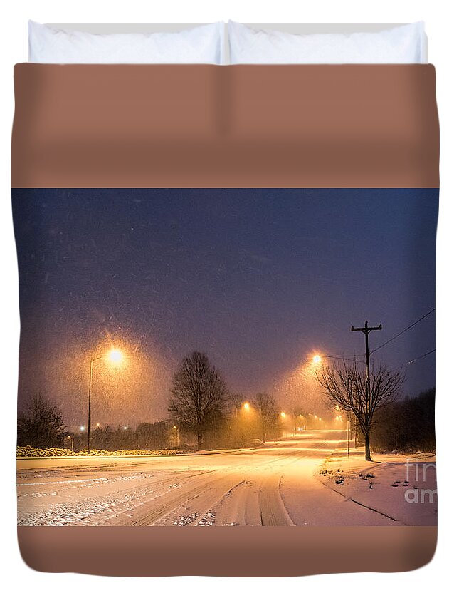 Blizzard Duvet Cover featuring the photograph Snow Road by Robert Loe