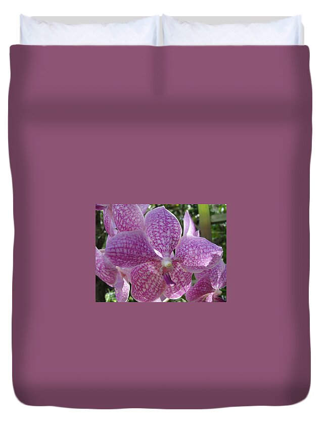 Snowberry Swirl Orchids Duvet Cover featuring the photograph Snowberry Swirl Orchids by Susan Nash