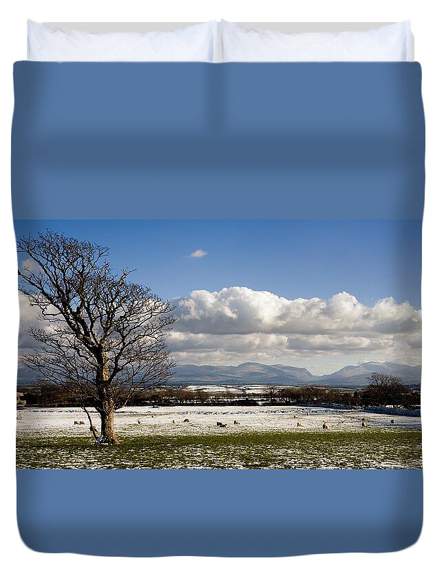 Wales Duvet Cover featuring the photograph Snowdonia Mountains from Henblas by Peter OReilly