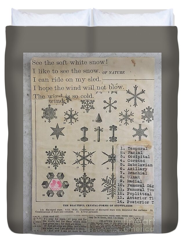 Poetry Duvet Cover featuring the mixed media Snowflakes by M Bellavia