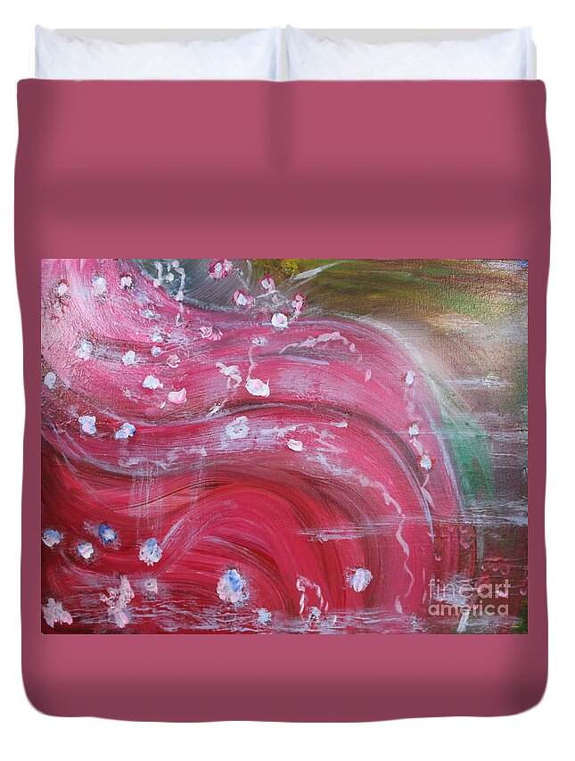 Snowflakes Duvet Cover featuring the painting SNOWFLAKES on PINK by Sarahleah Hankes