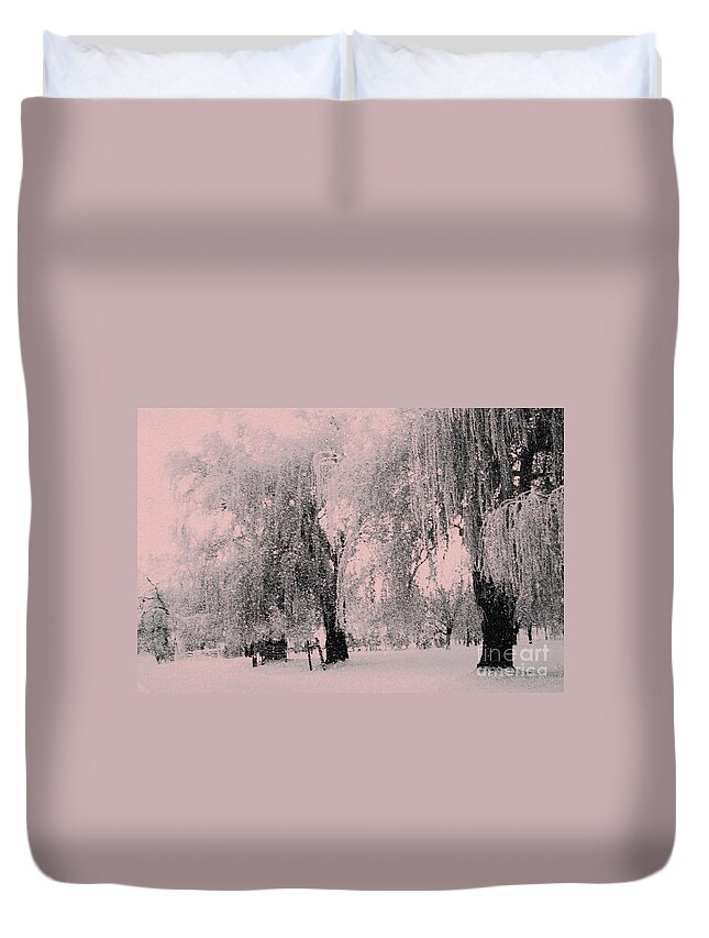 Snowy Sunday Duvet Cover featuring the photograph Snowing again by Julie Lueders 