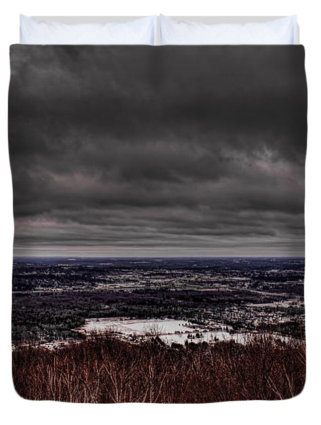 Winter Duvet Cover featuring the photograph Snowstorm Clouds Over Rib Mountain State Park by Dale Kauzlaric