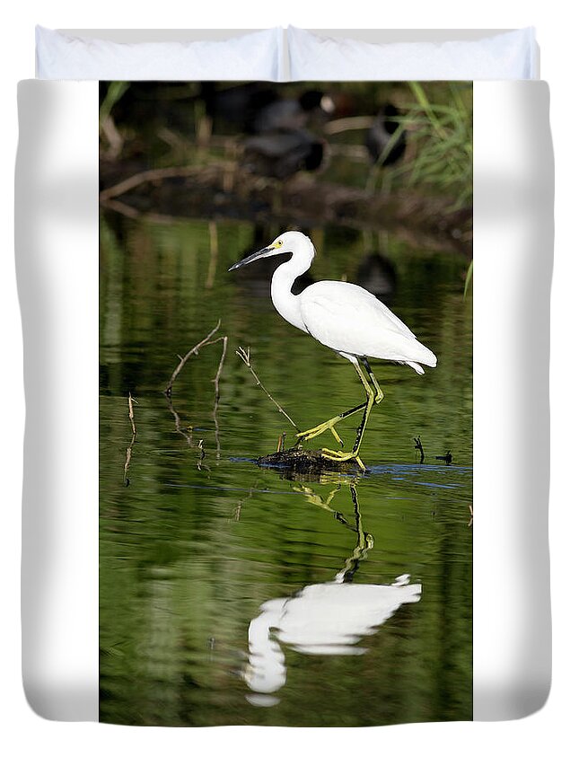 Egret Duvet Cover featuring the photograph Snowy Egret Reflection by Mark Harrington