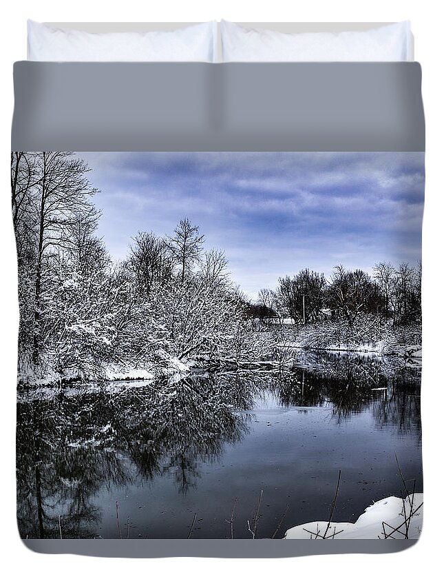 Snow Duvet Cover featuring the photograph Snowy Ellicott Creek by Nicole Lloyd