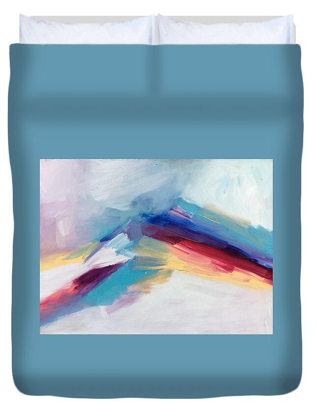 Colorful Abstract Duvet Cover featuring the painting Snowy Mountain by Suzanne Giuriati Cerny