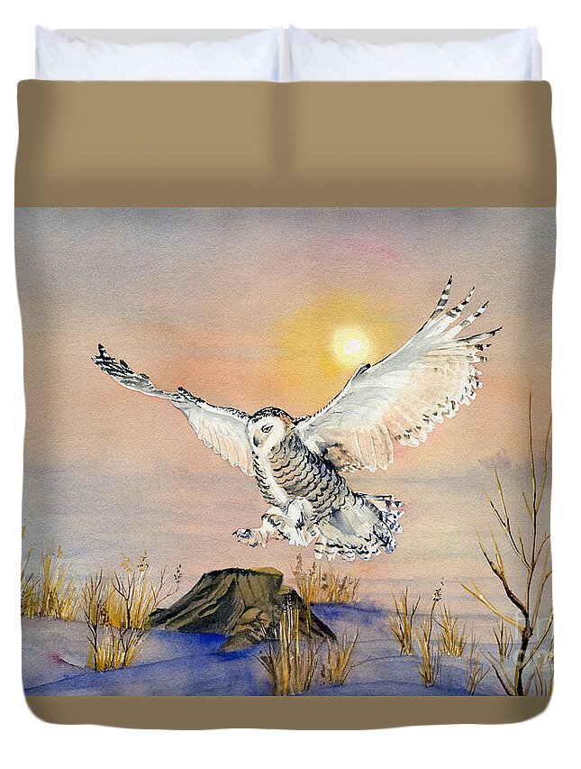 Snowy Owl Duvet Cover featuring the painting Snowy Owl by Melly Terpening