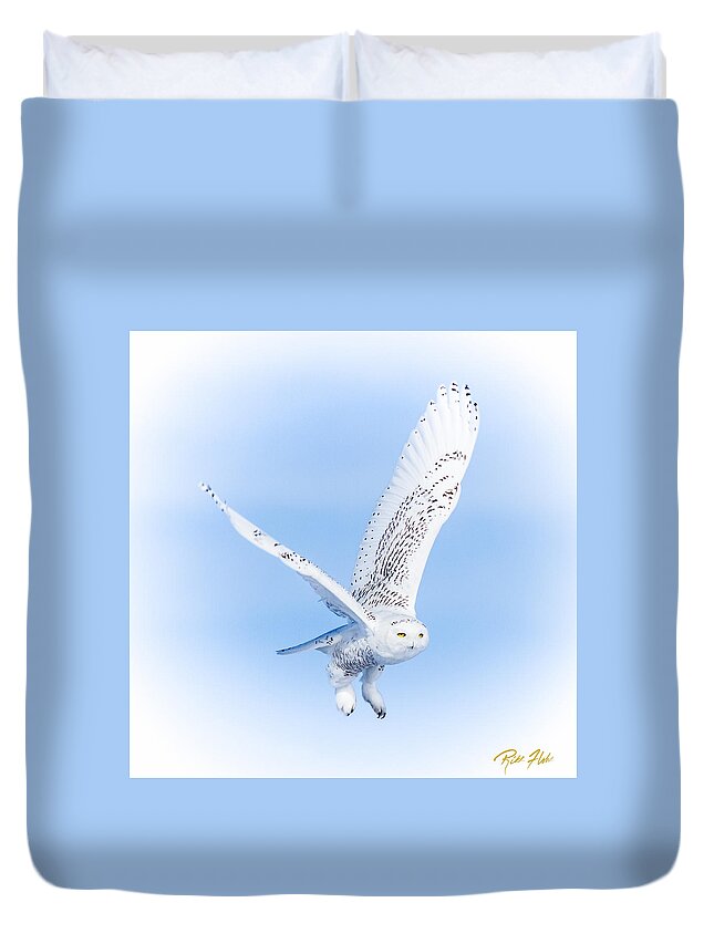 Animals Duvet Cover featuring the photograph Snowy Owls on White by Rikk Flohr